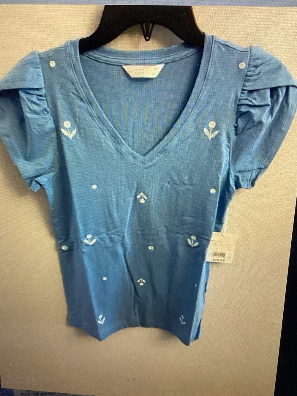 Blue V-Neck Puff Sleeve Top